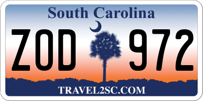 SC license plate ZOD972