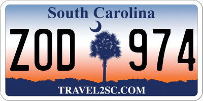 SC license plate ZOD974