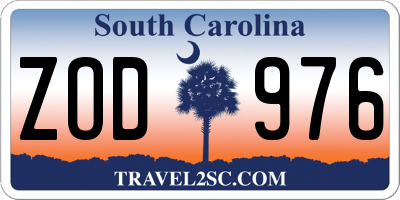 SC license plate ZOD976