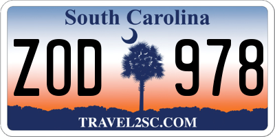 SC license plate ZOD978