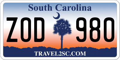SC license plate ZOD980