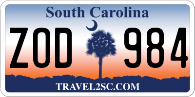 SC license plate ZOD984