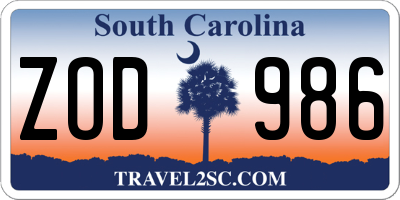SC license plate ZOD986