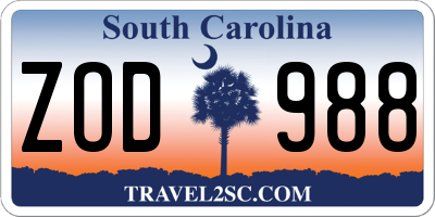 SC license plate ZOD988