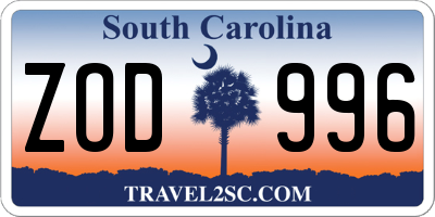 SC license plate ZOD996