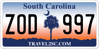 SC license plate ZOD997