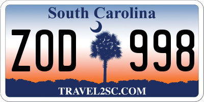 SC license plate ZOD998