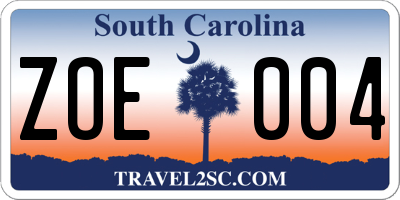SC license plate ZOE004