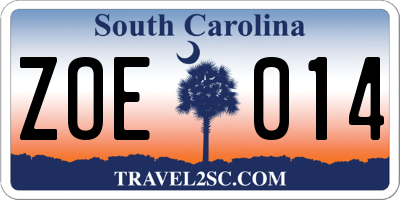 SC license plate ZOE014