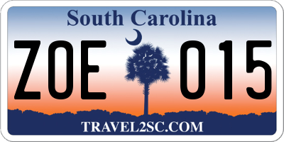 SC license plate ZOE015