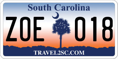 SC license plate ZOE018