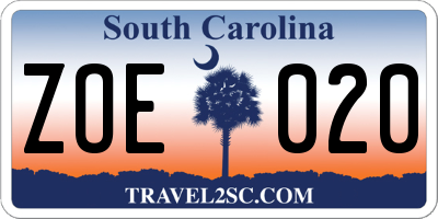 SC license plate ZOE020