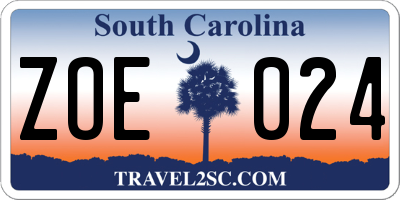 SC license plate ZOE024