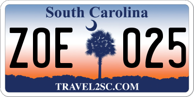 SC license plate ZOE025