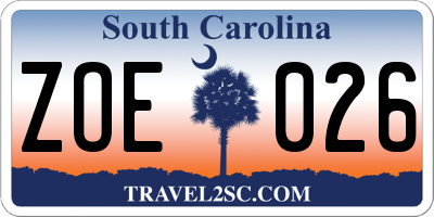 SC license plate ZOE026