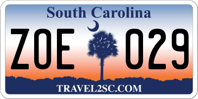 SC license plate ZOE029