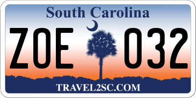 SC license plate ZOE032