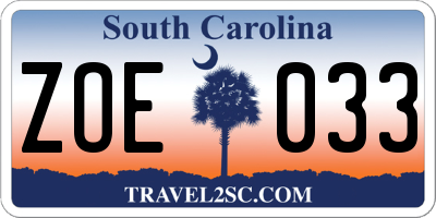 SC license plate ZOE033