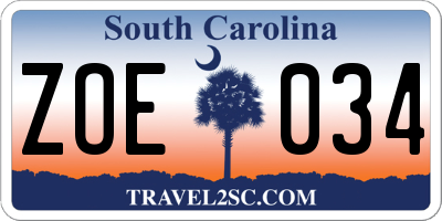 SC license plate ZOE034