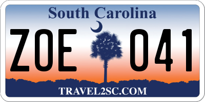 SC license plate ZOE041