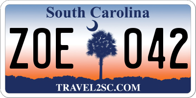 SC license plate ZOE042