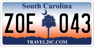 SC license plate ZOE043