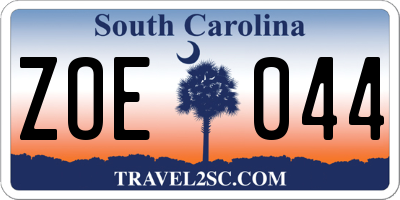 SC license plate ZOE044