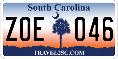 SC license plate ZOE046