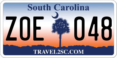 SC license plate ZOE048