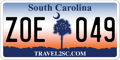 SC license plate ZOE049