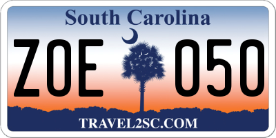SC license plate ZOE050