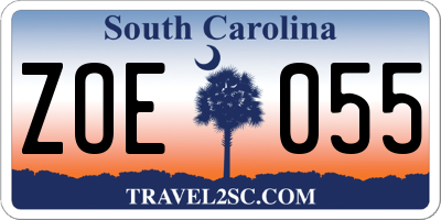 SC license plate ZOE055