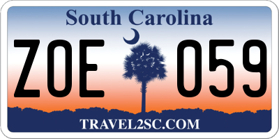 SC license plate ZOE059