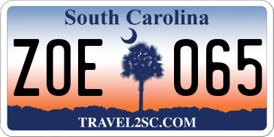 SC license plate ZOE065