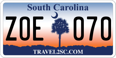 SC license plate ZOE070