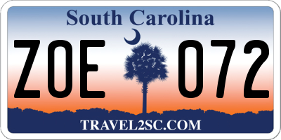 SC license plate ZOE072