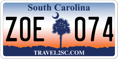 SC license plate ZOE074