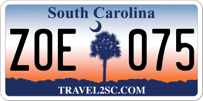 SC license plate ZOE075