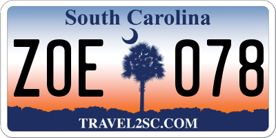 SC license plate ZOE078