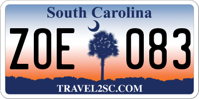 SC license plate ZOE083