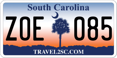SC license plate ZOE085