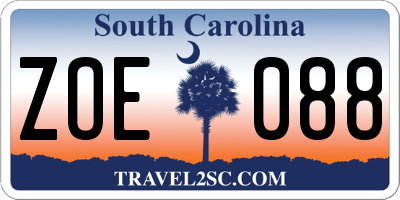SC license plate ZOE088