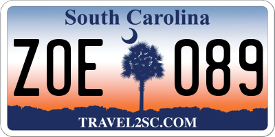 SC license plate ZOE089