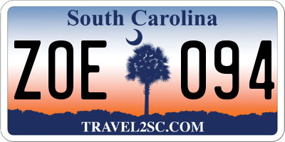 SC license plate ZOE094