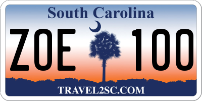 SC license plate ZOE100