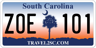 SC license plate ZOE101