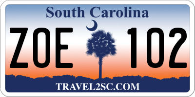 SC license plate ZOE102