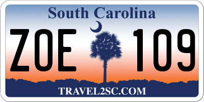SC license plate ZOE109