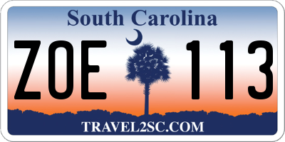 SC license plate ZOE113