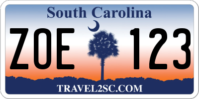 SC license plate ZOE123